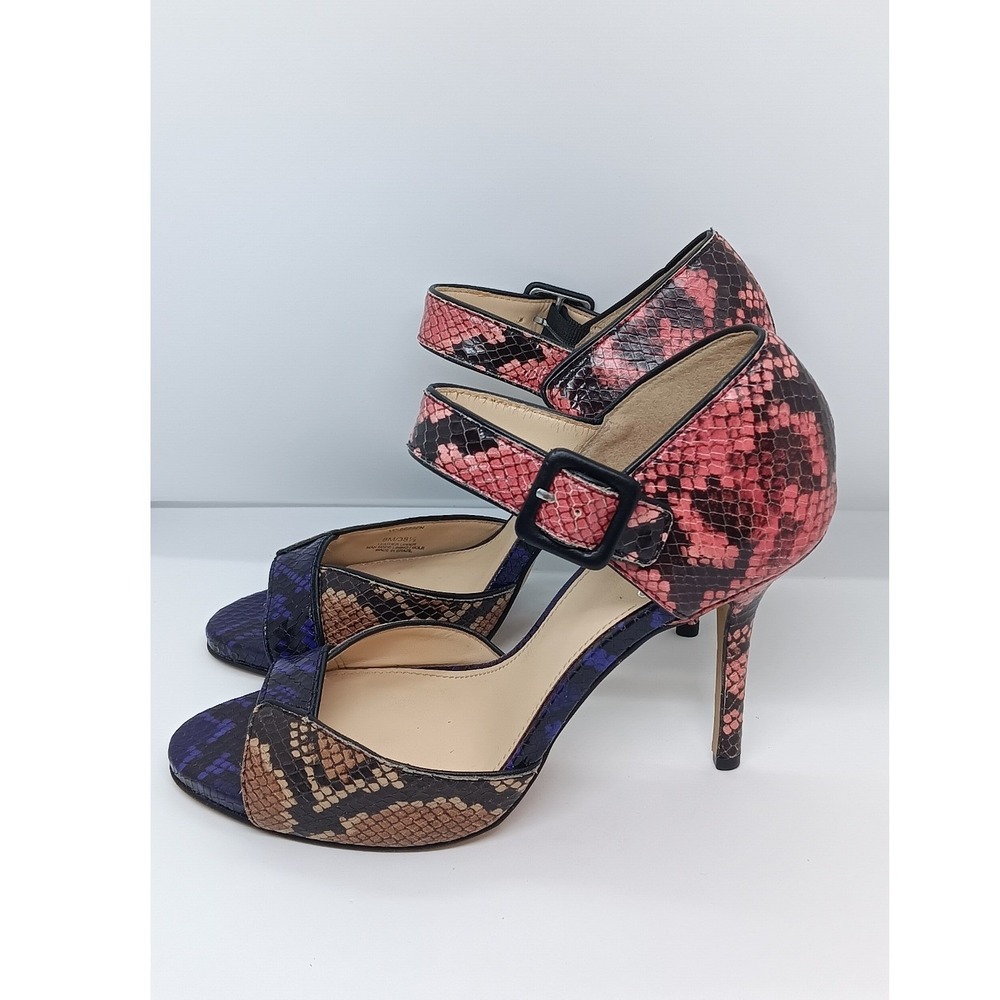 Vince Camuto Sessen Snakeskin Embossed Leather Heels Multi Color Ankle Strap 8M